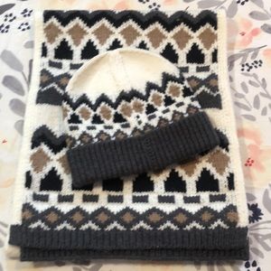 Theory unisex ivory multi wool scarf and beanie